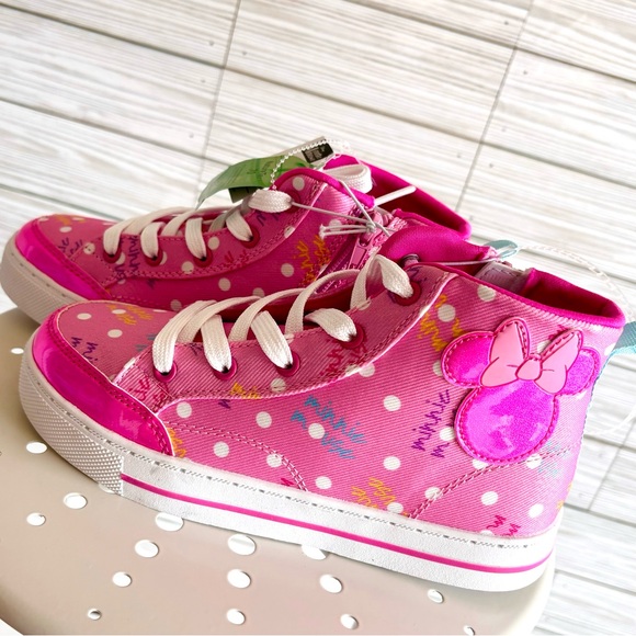 🆕 Disney Ltd Ed. Hot Pink Minnie Mouse Bow Icon Zip-Side High-Top Sneakers - Picture 3 of 14